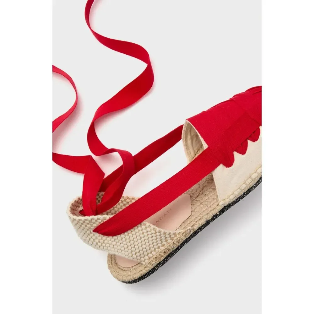 Loeffler Randall $285 Wilson Flat Ankle-Wrap Espadrille In Natural Red 10 US